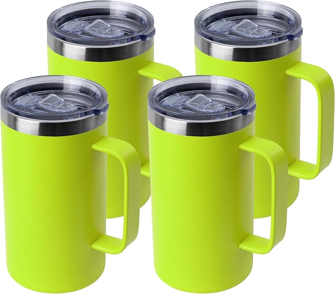 DOMICARE 24oz Mug with Handle and Lid, Stainless Steel Coffee Mug, Travel Mug with Handle, Double Wall Vacuum Coffee Tumbler, Reusable Insulated Cup, Light Green, Pack 4 by VisittheDOMICARE