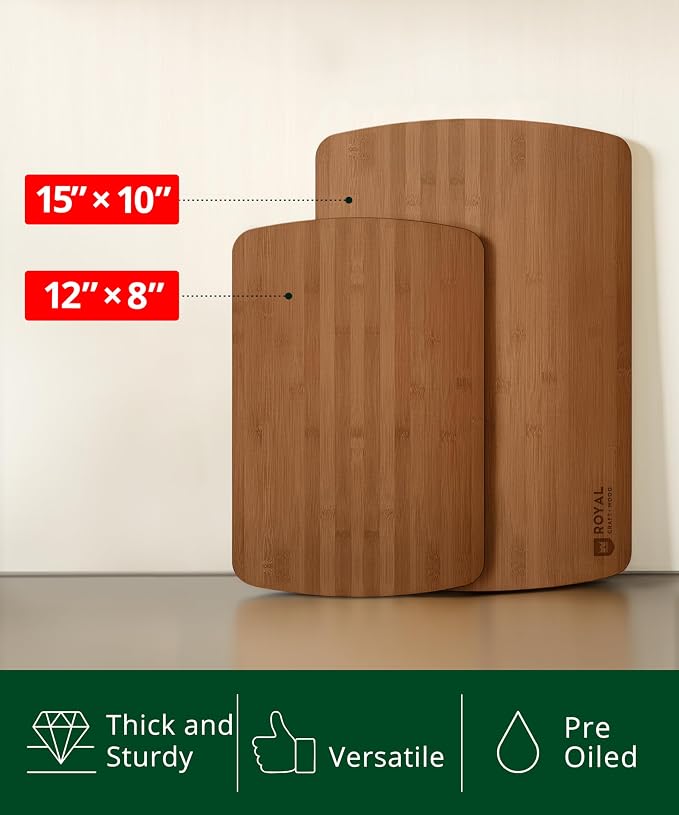 ROYAL CRAFT WOOD Wooden Cutting Boards for Kitchen Meal Prep & Serving - Bamboo Wood Serving Board Set with Deep Juice Groove Side Handles - Charcuterie & Chopping Butcher Block for Meat - Image 3