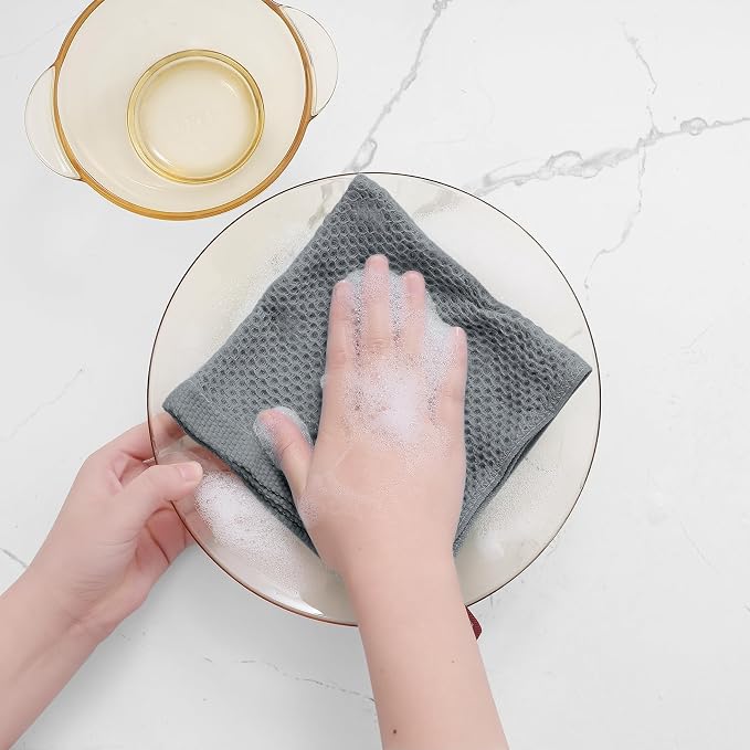 Homaxy 100% Cotton Waffle Weave Kitchen Dish Cloths 8-Pack, Grey | 12 x 12 Inches, Ultra Soft Absorbent Dish Towels, Quick Drying Dish Rags with Hanging Loop - Image 4