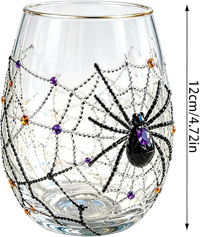 3D Halloween Artisan Glassware Collection, Premium Handleless Glass with Ghost, Pumpkin, Spider & Black Cat Gothic Style Artistic Glass Wine Goblet Designs, for Party & Cozy Fall Home Bar (D) - Image 9