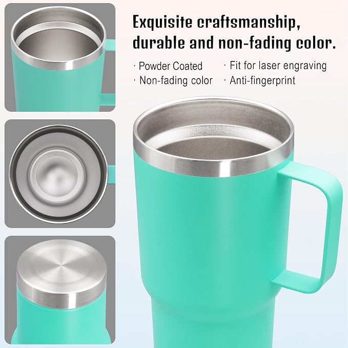 20 oz Tumbler with Handle and Lid Insulated Travel Coffee Mug LightBlue 1P | Stainless Steel Tumbler, coffee tumbler with handle,Spill Proof Double Wall Vacuum Tumbler Cup Keep Drink Hot & Cold - Image 5