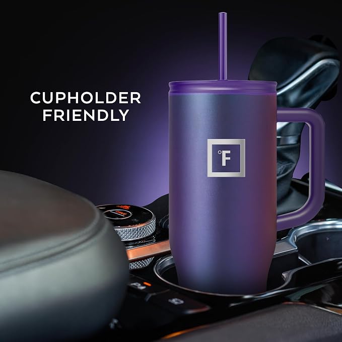 IRON °FLASK 40 oz Co-Pilot Insulated Travel Mug | Insulated Travel Mug with Straw & Flip Cap Lids - Cup Holder Fit, Leakproof, BPA Free (Black Speckle) - Image 6
