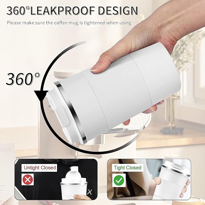 Insulated Travel Coffee Mug, Stainless Steel Coffee Cup with Leakproof Lid | Double-wall insulation keeps drinks hot or cold for hours, with a leakproof lid and portable stainless steel design - Image 4