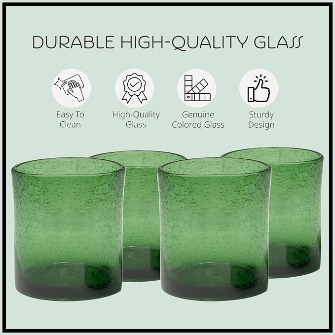 Artland 14oz Double Old Fashion Glass, Set of 4 | Iris Seeded Design, Green | Drinking Glass for Parties and Everyday Use - Mojito, Whiskey, Cocktail | Glassware & Barware Essentials - Image 3