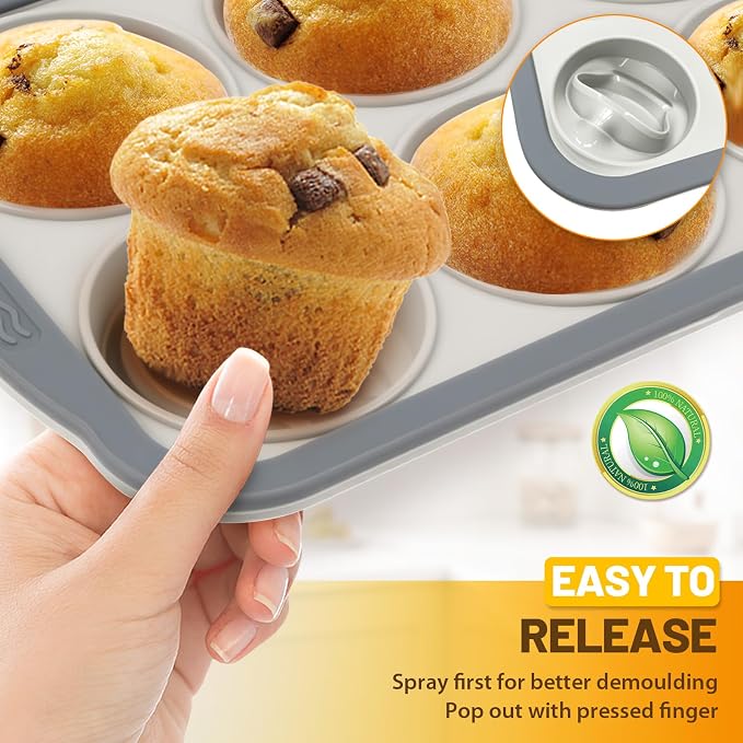 Silicone Muffin Pan, 6 Cups Non-Stick Cupcake Pan, Food-Grade BPA-Free Muffin Tin, Oven-Safe 450 °F, Reinforced Steel Frame, Easy-Grab Handles, Quick-Release 2.7" Baking Molds for Mini Treats - Image 4