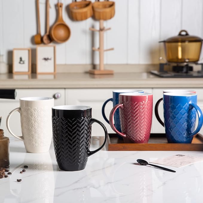 AmorArc Extra Large Coffee Mugs Set of 6, 20oz Ceramic Tall Coffee Mugs Set with Textured Geometric Patterns for Latte/Tea/Beer/Hot Cocoa, Dishwasher & Microwave Safe, Blue - Image 6