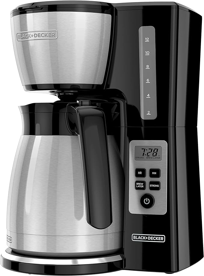 BLACK+DECKER 12 Cup Thermal Programmable Coffee Maker with Brew Strength and VORTEX Technology, Black/Steel, CM2046S | Programmable coffee maker with Vortex showerhead, brew strength control and mess-free Perfect Pour spout. by Unknown