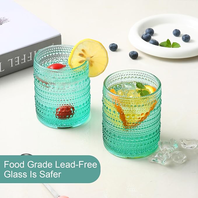 ZMOWIPDL Drinking Glasses Set of 6,12oz Lake Blue Hobnail Glass Cups | Vintage Glassware，Embossed Water Tumbler,for Beer,Cocktail,Whiskey,Juice and Various Mixed Drinks- 1 Cleaning Brush - Image 4