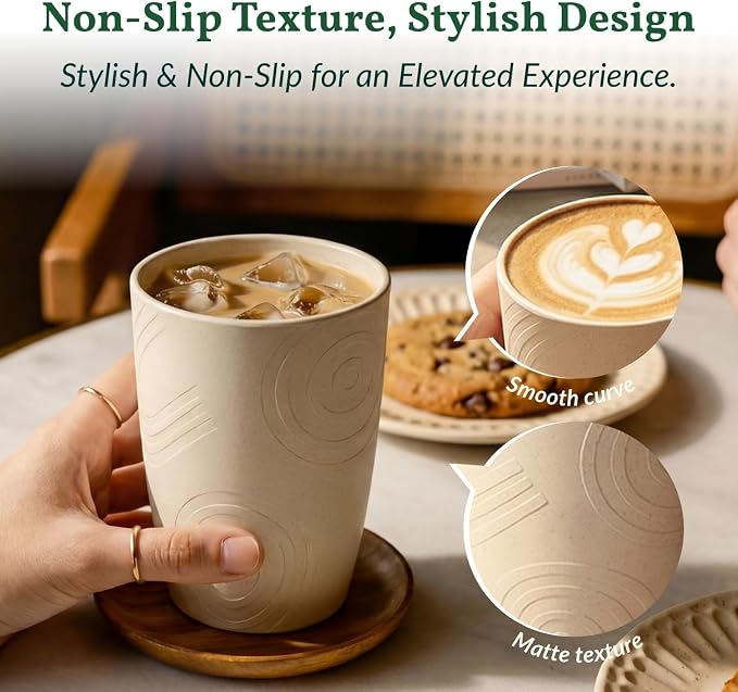 Homienly Unbreakable Drinking Glasses 16oz Wheat Straw Cups–6-Pack Reusable Stackable & Dishwasher Safe Cups for Kitchen-Beige - Image 2