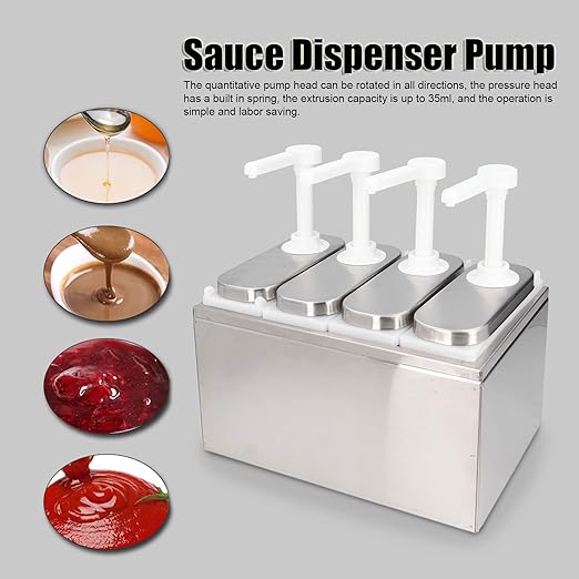 Condiment Pump Dispenser, 1L Single Jars Stainless Steel Sauce Dispenser Pump Ketchup Pump Dispenser Davinci Syrup Sauce Pump Container Salad Pump Container (4 Pumps)