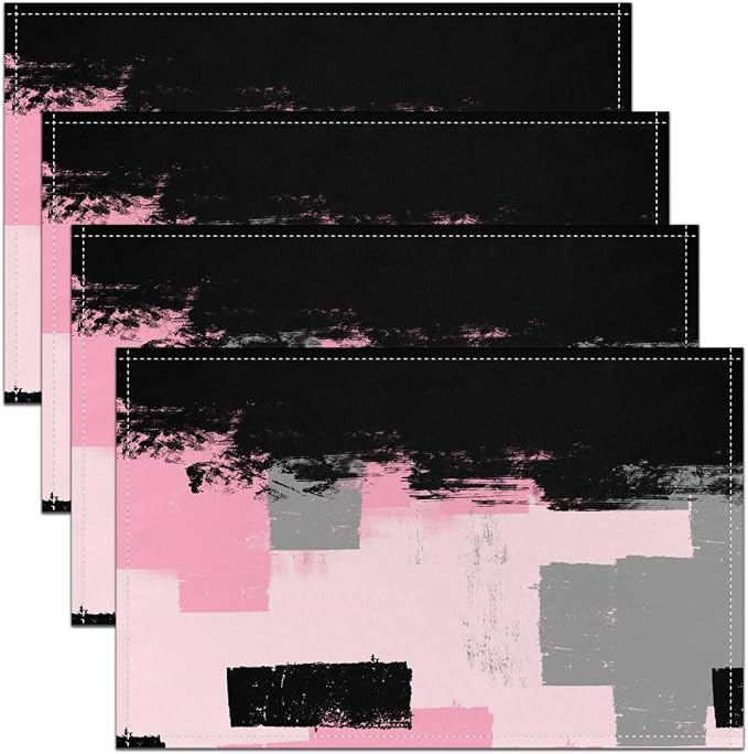 Feelyou Pink Black Grey Placemats Set of 4 for Kids Boys Girls Abstract Placemat for Kitchen Dining Table Decor Indoor Outdoor 18"x12" Ombre Modern Table Place Mats, Decor Buffalo Check by Feelyou