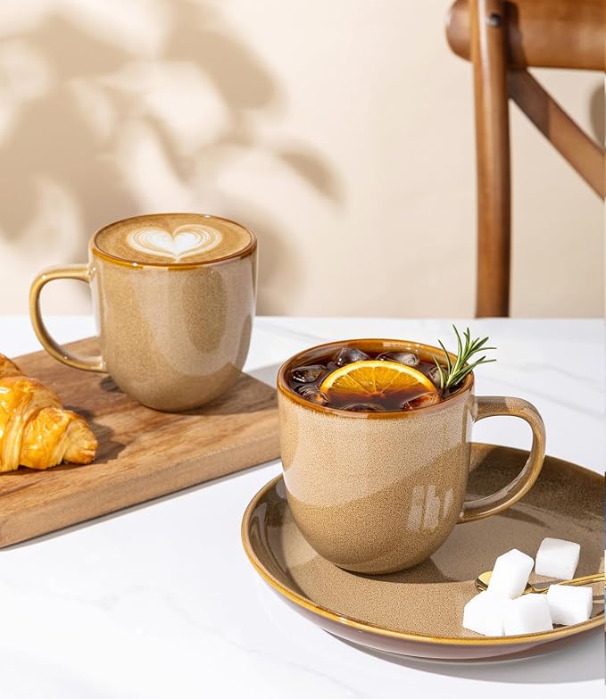 LERATIO Ceramic Coffee Mugs Set of 6,12oz Handmade Coffee Mugs Set with Large Handle for Cappuccino/Latte/Tea/Hot Cocoa, Dishwasher & Microwave Safe-Chestnut - Image 6