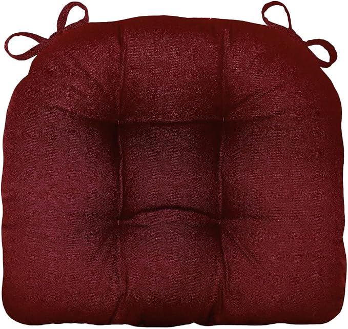 Barnett Home Decor Extra-Thick Dining Chair Pad with Ties - Solid Color Cotton Duck - Reversible, Latex Fill, Tufted Cushion - Wine Red by BarnettHomeDecor
