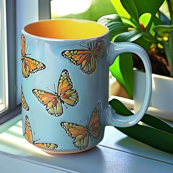 16oz Ceramic Coffee Mug for Office and Home,Hand Painted with Handles Tea Cup,Cute Butterfly Mug,Best Gifts for Women and Men,Dishwasher Microwave Safe - Image 5