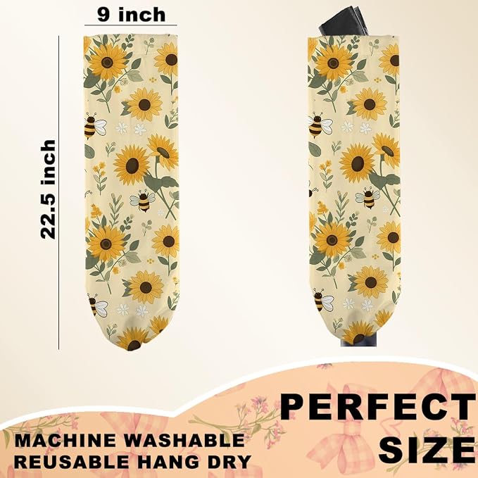 2Pcs Cute Bee Plastic Bag Holder, Wall Mount Grocery Bag Holder | Vintage Rustic Sunflower Reusable Grocery Bags Storage Dispenser for Home Kitchen Pantry, Sunflower Gifts for Women - Image 2