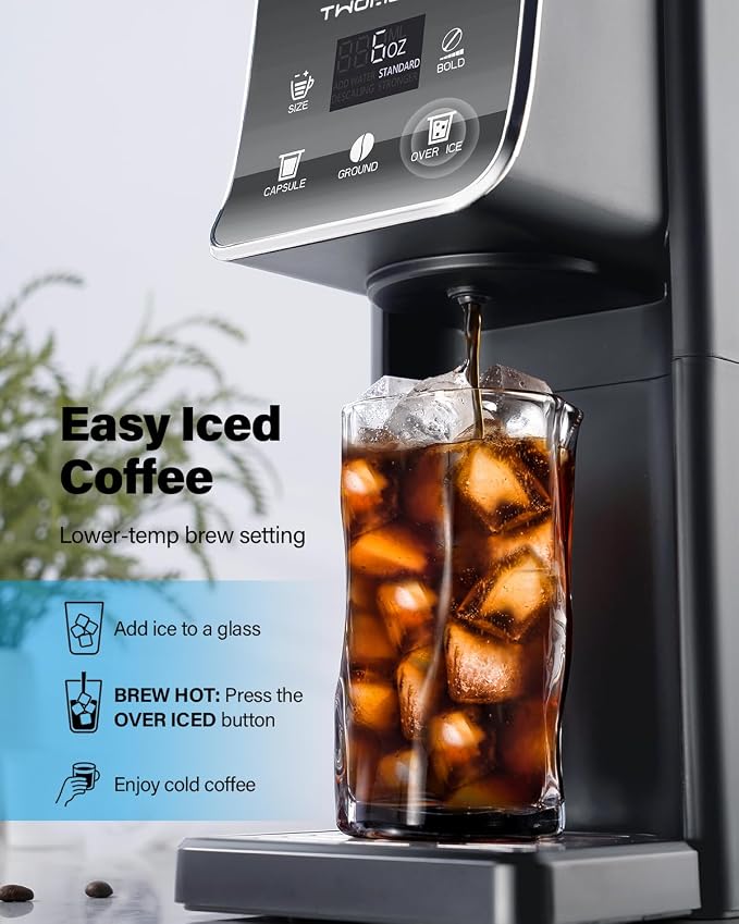 K Cup Coffee Maker, Single Serve Hot & Iced for K-Cup & Grounds | 52oz Removable Reservoir, Single Cup Coffee Maker with Bold Setting, 6-14oz Brew Sizes, Reusable Filter, Compact Design, Gray - Image 2