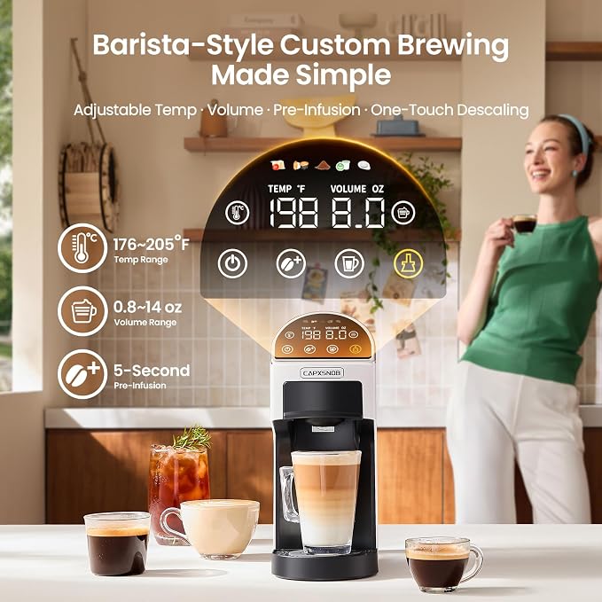 Magician2 5-in-1 Mini Coffee Maker & Machine | 20 Bar, LED Touch, 42oz Tank | Fits K Cup/Nespresso/Dolce Gusto & ESE Pods, Touchscreen & Pods Recognition, Adjustable Temp/Volume, For Kitchen/Office/Dorm - Image 4