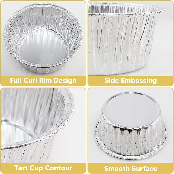 5 Oz Aluminum Foil Baking Cups 150 Pcs, SUPPHOUS Disposable Ramekin Aluminum Cupcake liners, Silver Foil Baking Cups Muffin Liners for Cupcake, Baking, Egg Tart, Pudding, Creme Brulee - Image 3