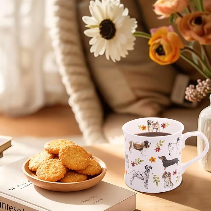 Cute Dog Coffee Mug, 12 oz Premium New Bone China Tankard Coffee Tea Mug, Holiday and Birthday Gift for Women, Dog Lovers, Dog Moms and Best Friends, Designed in England by Harvest Green Studio - Image 2