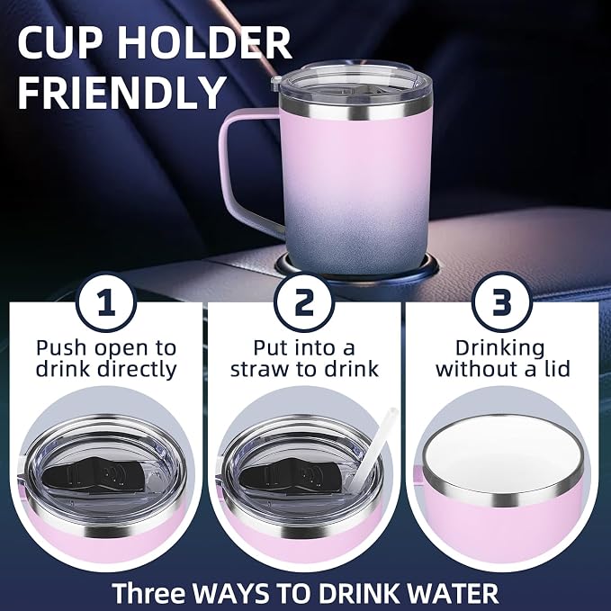20 oz Insulated Coffee Mug with Ceramic Coating, Stainless Steel Travel Mug Tumbler with Handle Lid and Straw, Double Wall Leak-Proof Coffee Travel Mug Keeps Drink Hot and Cold (Purple blue) - Image 6