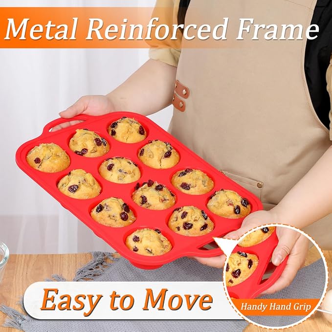 CAKETIME Silicone Muffin Pans for Baking, Metal Reinforced Frame Regular 12 Cups & Mini 24 Cups Cupcake Pan Set Nonstick Muffin Pan for Homemade Baking Easy to Handle - Image 2