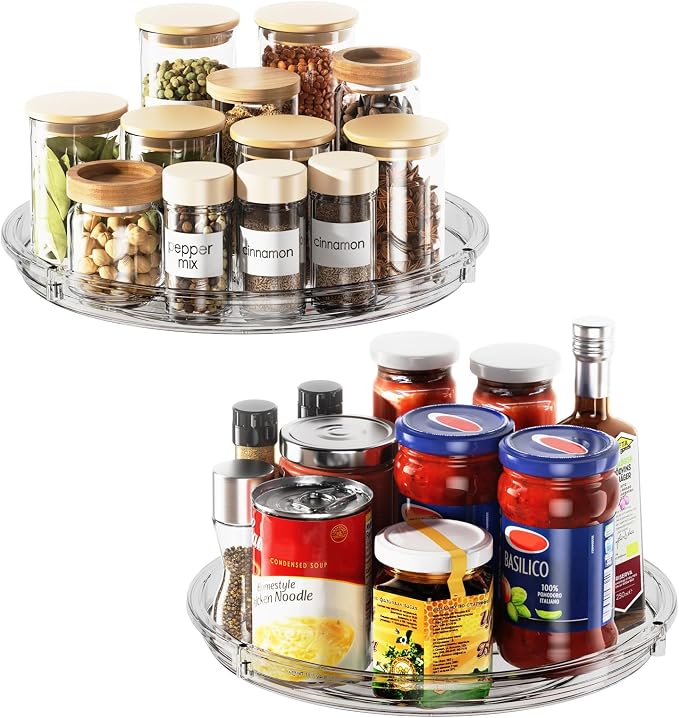 LAMU 2 Pack Lazy Susan Organizer 9 inch Lazy Susan Turntable for Cabinet, Rotating Spice Organization for Cabinet, Kitchen, Table Top, Countertop, Pantry Fridge Organizers and Storage, Gray by YourHome-OrganizationHelper