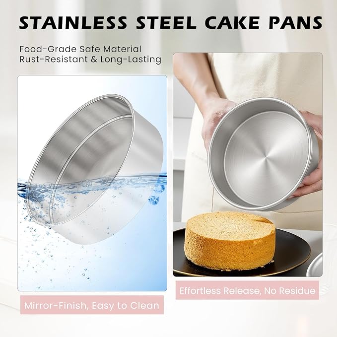 6 Inch Cake Pan - 3PCS Stainless Steel Smash Cake Baking Pans Tins with 100 PCS Parchment Paper, Round Bakeware for Party Birthday Wedding, Mirror Finish & Dishwasher Safe - Image 8