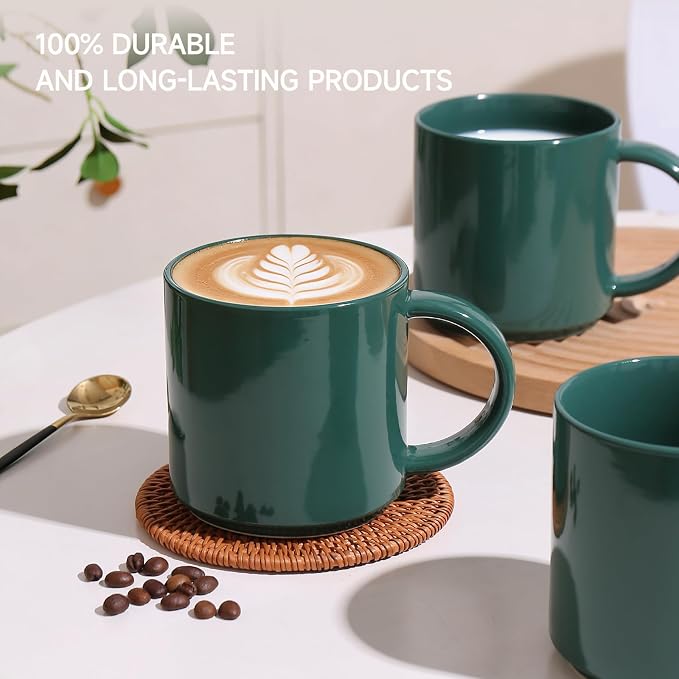 Coffee Mugs Set of 4, Stoneware Coffee Cups with Comfortable Handle, 16oz Ceramic Mugs for Kitchen & Office, Dishwasher & Microwave Safe - Green - Image 8