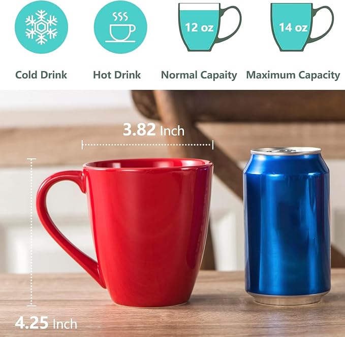 vicrays Coffee Mug Set, 12 Ounce, Ceramic Mug for Men, Women, Unique Glazed Mugs with Handle for Coffee, Tea, Milk, Cocoa, Cereal - Set of 6 Red - Image 4