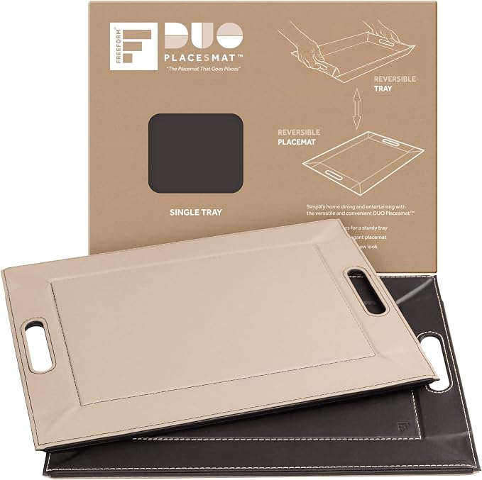 2-in-1 Serving Tray & Placemat | Faux Leather & Reversible | Lays Flat as a Placemat or Folds into an Ottoman Food Tray, Easy to Clean by FREEFORM