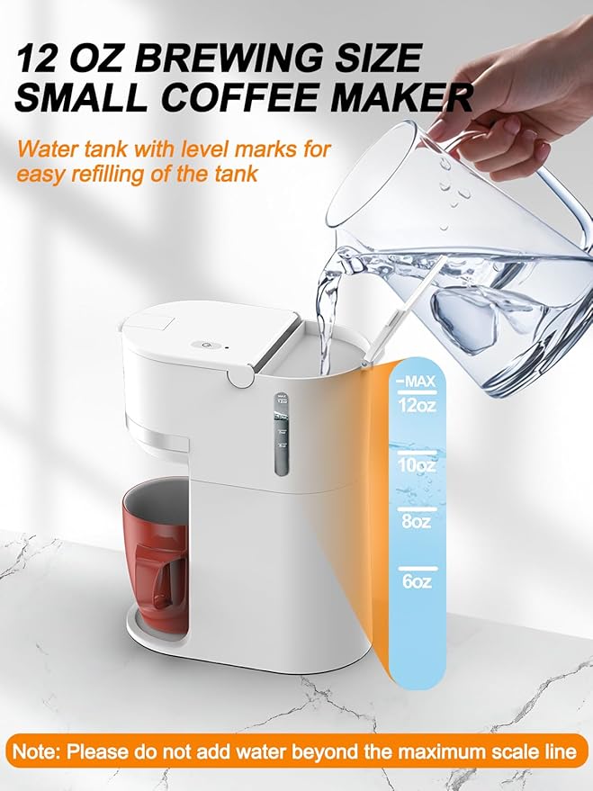 Single Serve Coffee Maker for Coffee Pods and Grounds,Fast Brew, 6-12 oz Brew Sizes Single Cup Coffee Maker Fits 5.5" Mugs,One-Button Small Coffee Maker,Descaling Reminder,White,9.45 Inches - Image 4