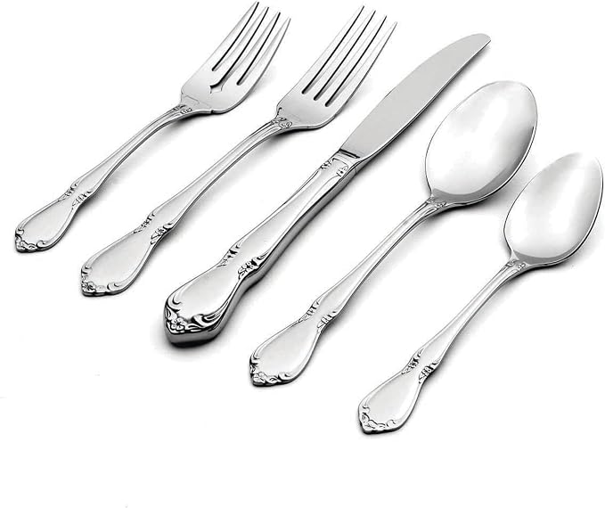Oneida Silverware Set, Chateau 5-Piece Fine Flatware Place Setting, Service For 1, Dishwasher Safe, 18/10 Stainless Steel, Knives Spoons And Forks, Kitchen and Dining Utensils Set (Silver, 5 Piece) by Oneida