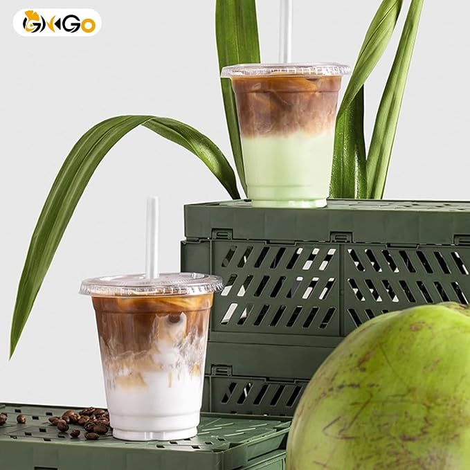 Ginkgo 100 Pack 12 oz Plastic Iced Coffee Cups with Lids and Straws | Disposable Clear To Go Cups for Milkshakes and Cold Beverages, Coffee Bar Essentials for Home and Shops - Image 2