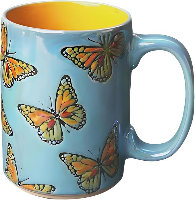 16oz Ceramic Coffee Mug for Office and Home,Hand Painted with Handles Tea Cup,Cute Butterfly Mug,Best Gifts for Women and Men,Dishwasher Microwave Safe by Muujun