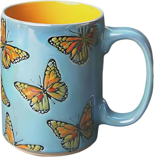 16oz Ceramic Coffee Mug for Office and Home,Hand Painted with Handles Tea Cup,Cute Butterfly Mug,Best Gifts for Women and Men,Dishwasher Microwave Safe by Muujun