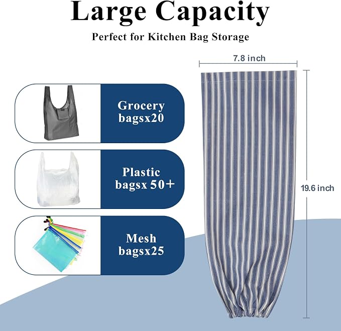 Plastic Bag Holder, Wall Mount Grocery Bag Holder, Reusable Trash Bag Organizer for Home Kitchen Pantry Decor (Blue-White) - Image 3