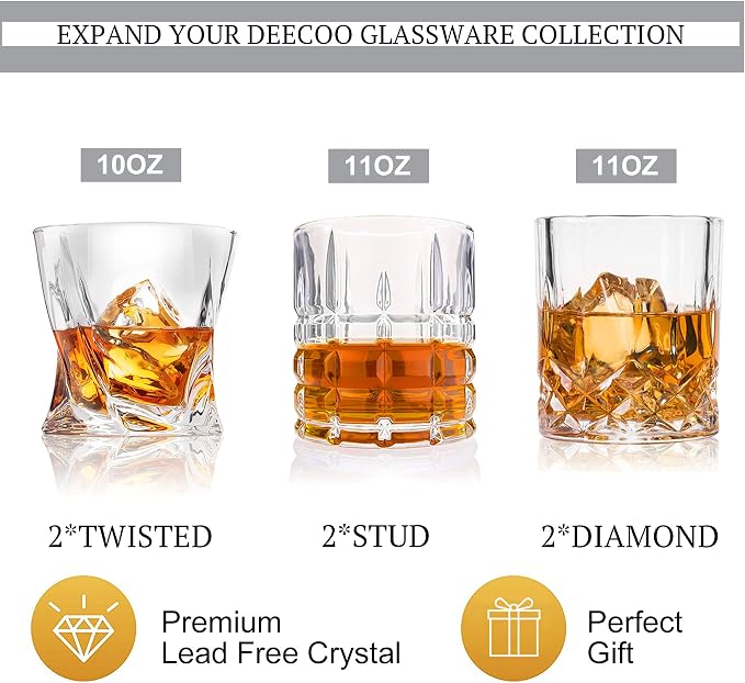 DeeCoo Premium 10, 11 OZ Scotch Glasses - Old Fashioned Whiskey Glasses/Style Glassware for Bourbon/Rum/Bar Tumbler Set of 6 - Image 2