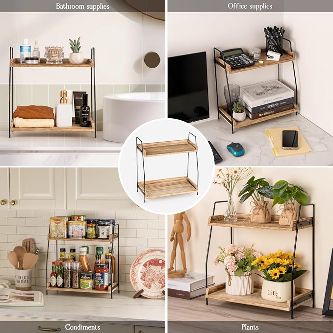 ANBOXIT Countertop Coffee Station Organizer, 2 Tier Wooden Shelf | for Coffee Bar Accessories, Condiment Storage Caddy for Kitchen, Home, Office - Brown - Image 6