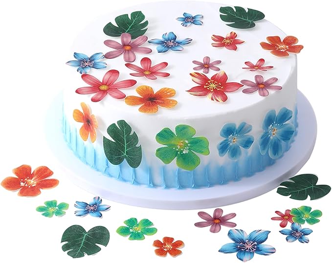 64pcs Edible Tropical Turtle Leaves Flowers Cake Toppers THJ Edible Palm Leaf Flowers Cupcake Toppers Wafer Paper Leaves Decorations for Jungle Hawaii Theme Baby Shower Kids Birthday Party Supplies by THJ