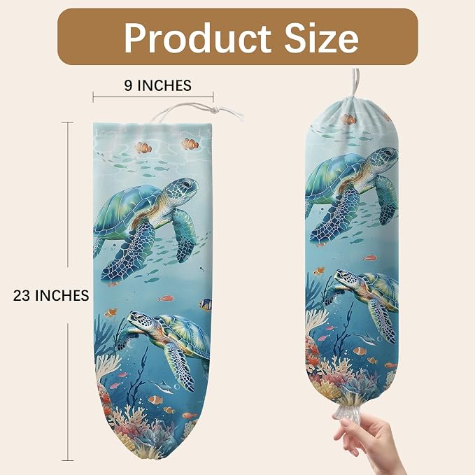 Sea Turtle Plastic Bag Holder Dispenser, Plastic Grocery Bag Organizer & Wall Mount Paper Trash Bags Saver Storage for Kitchen Home Pantry Decor, Turtle Kitchen Decor Shopping Bags Storage Dispenser - Image 2