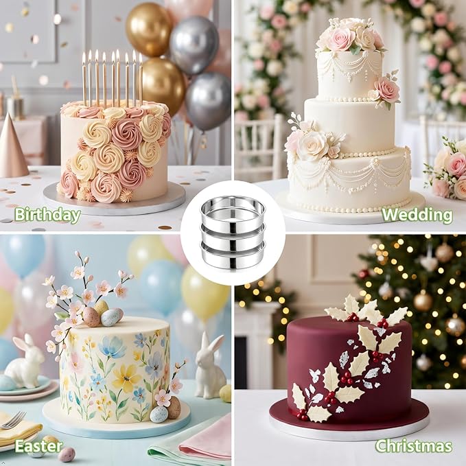 E-far 9 Inch Cake Pan Set of 3, Non-toxic Stainless Steel Round Cake Tins | Ideal for Birthday Wedding Layer Cake, Healthy, Mirror Finish, Dishwasher Safe - Image 6