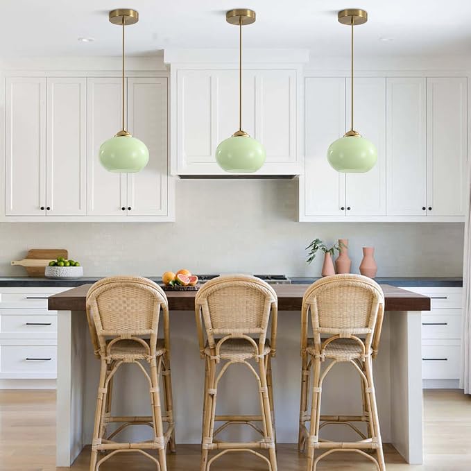 KCO Lighting Vintage Green Glass Pendant Light Brushed Gold Island Pendant Lights Small Globe Hanging Light Nordic Green Chandelier - Image 5