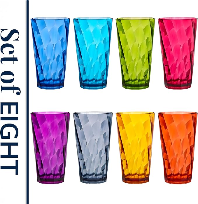 US Acrylic Optix Plastic Reusable Drinking Glasses (Set of 8) 20oz Water Cups in Jewel Tone Colors | BPA-Free Tumblers, Made in USA | Top-Rack Dishwasher Safe - Image 8