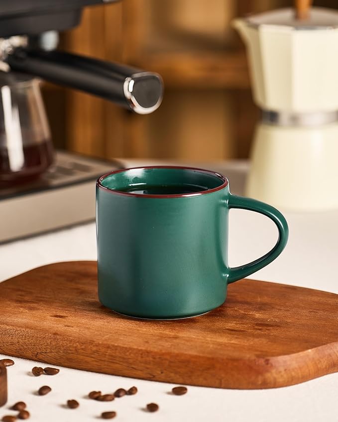 famiware Coffee Mugs Set of 8, Nebula 14oz Coffee Mugs, Ceramic Cup Set with Handle for Latte, Tea, Milk, Cappuccino, Dark Green - Image 2