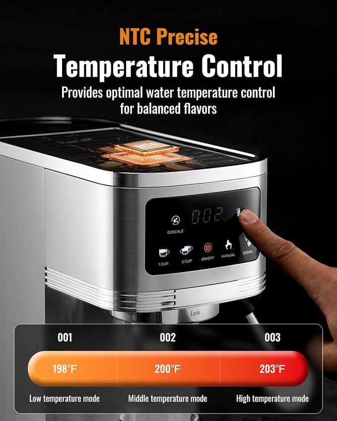 SHARDOR Espresso Machine 20 Bar, Professional Espresso Machine with Milk Frother and Touchscreen, Expresso Coffee Machines with Adjustable Temperature,for Cappuccino, Latte, Stainless Steel, Silver - Image 3