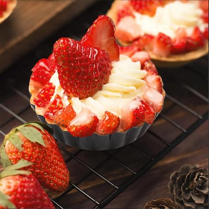 6PCS Removable Bottom Tart Pan Set, Carbon Steel, Non Stick Coating, 8cm Dia x 2cm H, for Quiche, Pie, Pizza Baking - Image 6