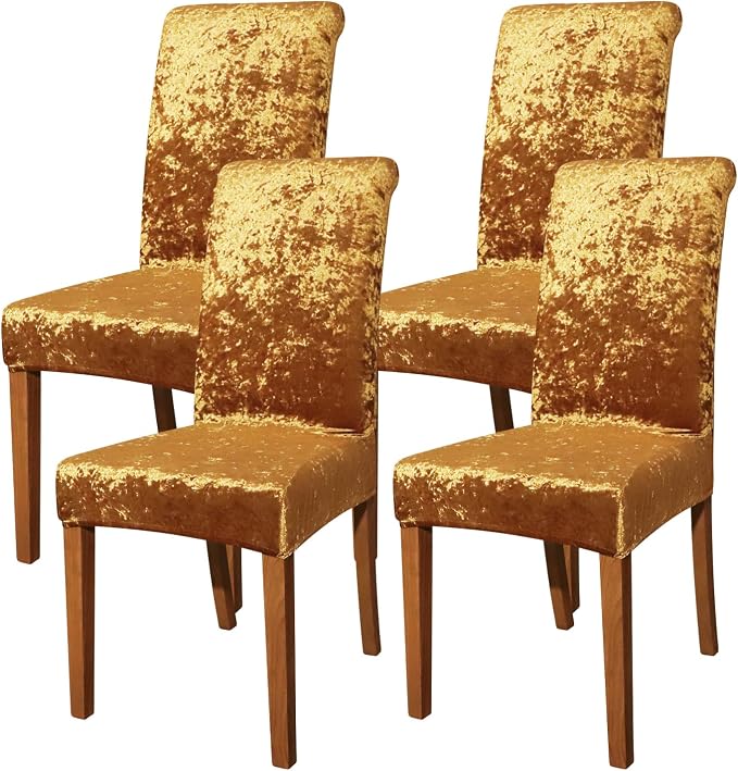 FORCHEER Chair Covers for Dining Chairs Set of 4,Velvet Gold Stretch Dining Room Chair Cover Kitchen Parsons Chair Slipcovers (Pack of 4, Velvet Gold) by FORCHEER