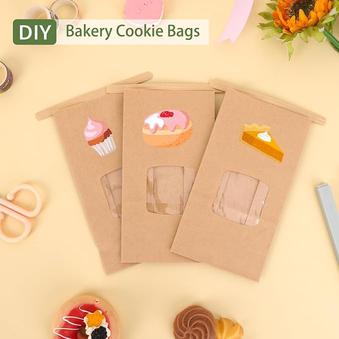 Moretoes 55pcs Small Bakery Cookie Bags with Seal, 3.5x2.3x6.7In | Brown Kraft Paper Treat Bags with Window Seal by Tin Tie Tab for Cookie Coffee Bread Pastry Treat Bakery Gift Giving Packing - Image 5