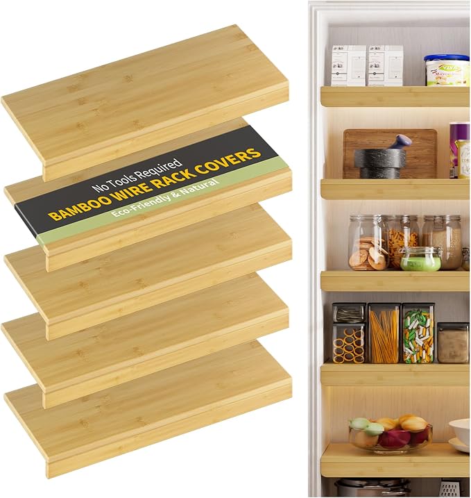 Wire Shelf Covers, Bamboo Wire Rack Covers for Pantry, Closet，Kitchen (5pcs, 30" W x 12" D, Natural) by ClimbHope