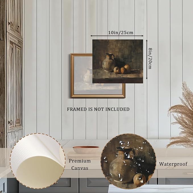 XOCUUI Farmhouse Still Life Picture Living Room - Rustic Vintage Decor for Bedroom - Peach Fruit Dining Room Moody Muted Oil Painting Art Deco Wall Art for Kitchen - 12 x 16 No Frame - Image 2